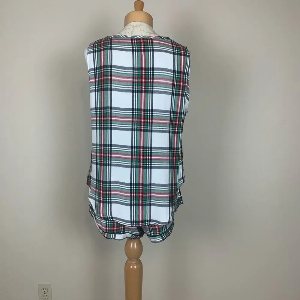 Plush Plaid Pajama Set White and Red Size Small